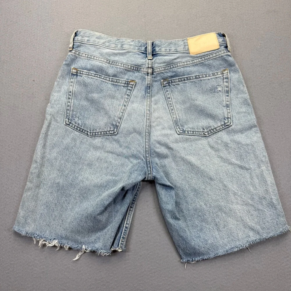 Everlane The Cheeky Long Short Light Wash Distressed Denim Bermuda Shorts Sz 26‎